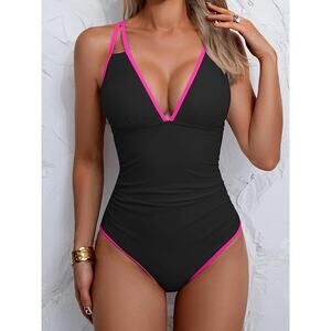 New Large V Neck Tummy Control One Piece Swimsuit